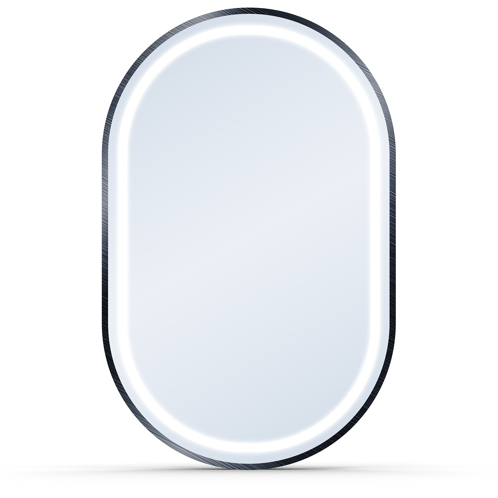 Black framed mirror with clean LED edge lighting